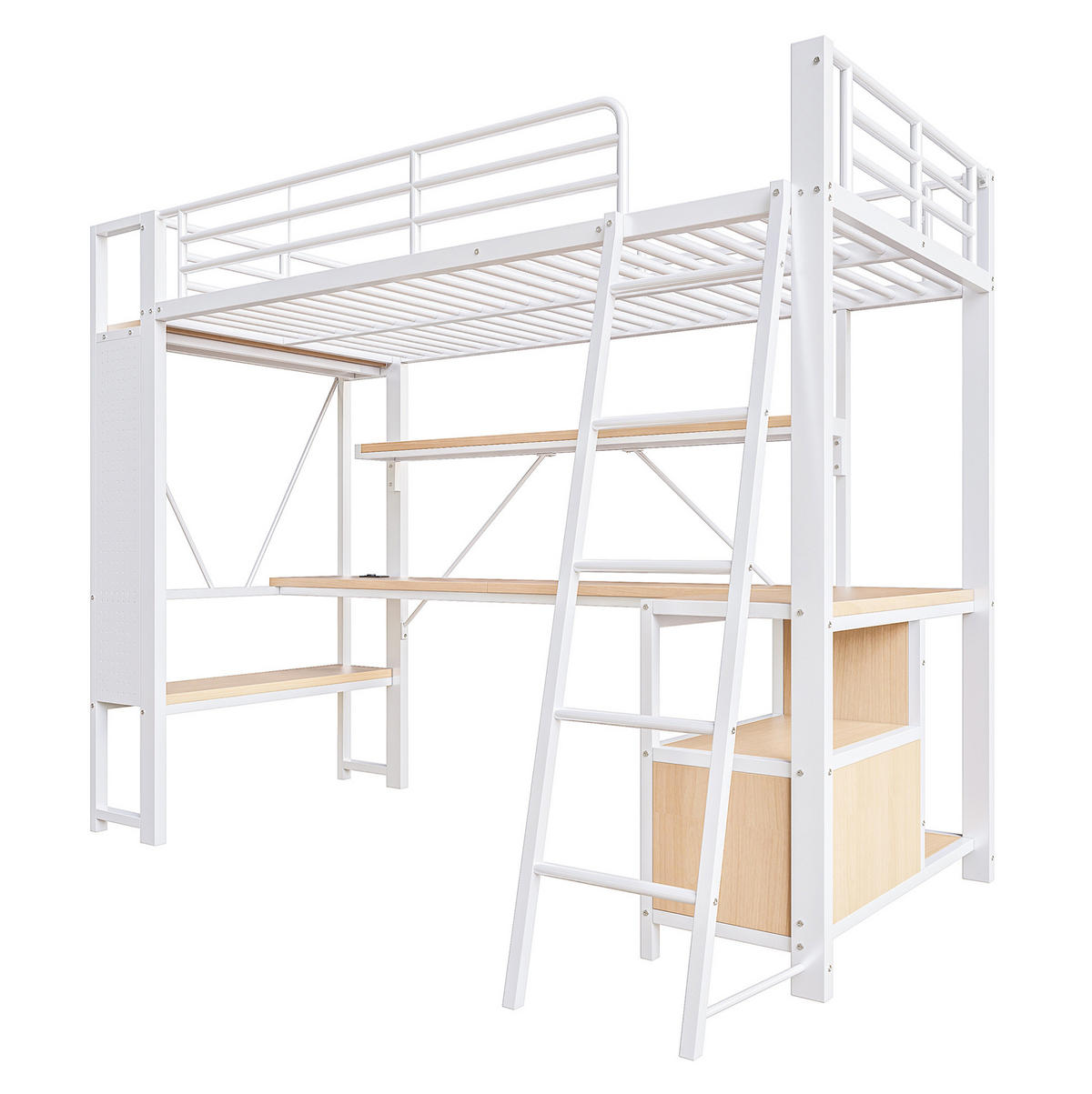 HOCHBETT 90/200 cm, Weiß, mit LED-Lichtleiste, Schreibtisch, ohne Matratze - Weiß, Metall (90/200cm) - MIVRAY