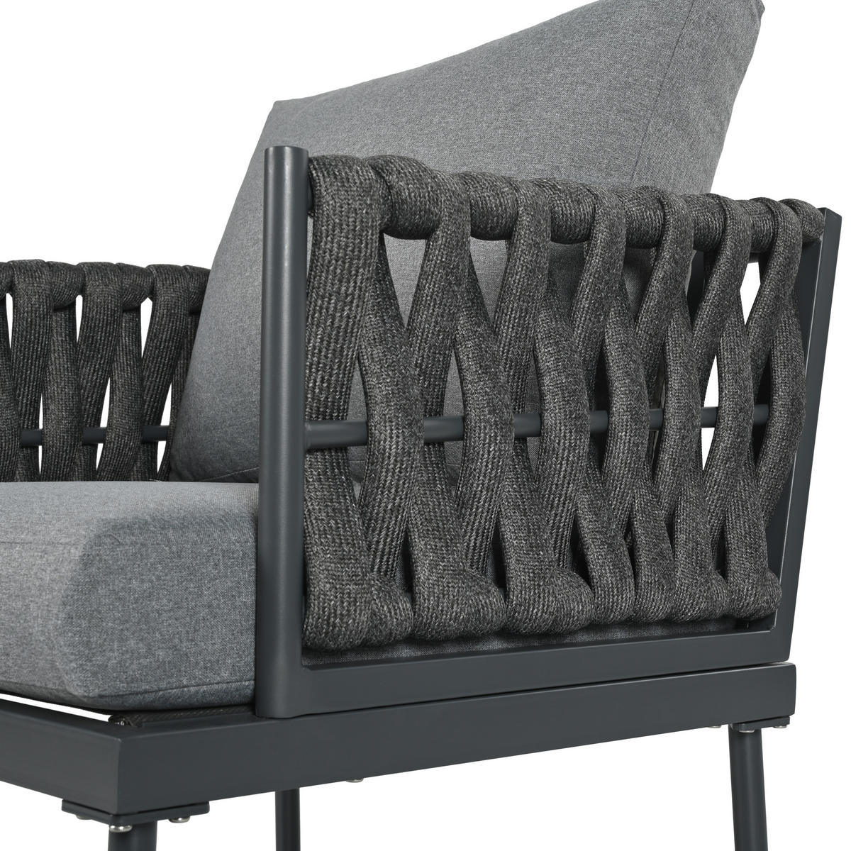 LOUNGESET Grau 3er Sofa 2 Sessel Couchtisch Glastischplatte - Grau, Textil - FLIEKS