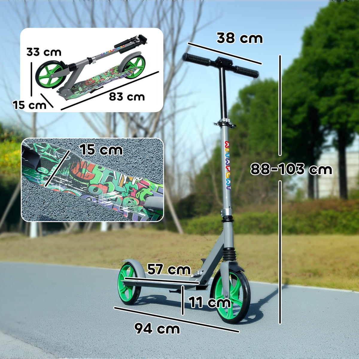 KINDERSCOOTER, Grün, Kunststoff, Metall - Grün, Kunststoff/Metall (94/38/103cm) - AIYAPLAY