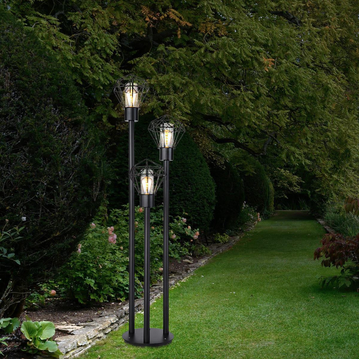 STEHLEUCHTE Metall Schwarz Gitter 3 flammig - Schwarz, Metall (44.2/44.5/170cm) - Globo Lighting