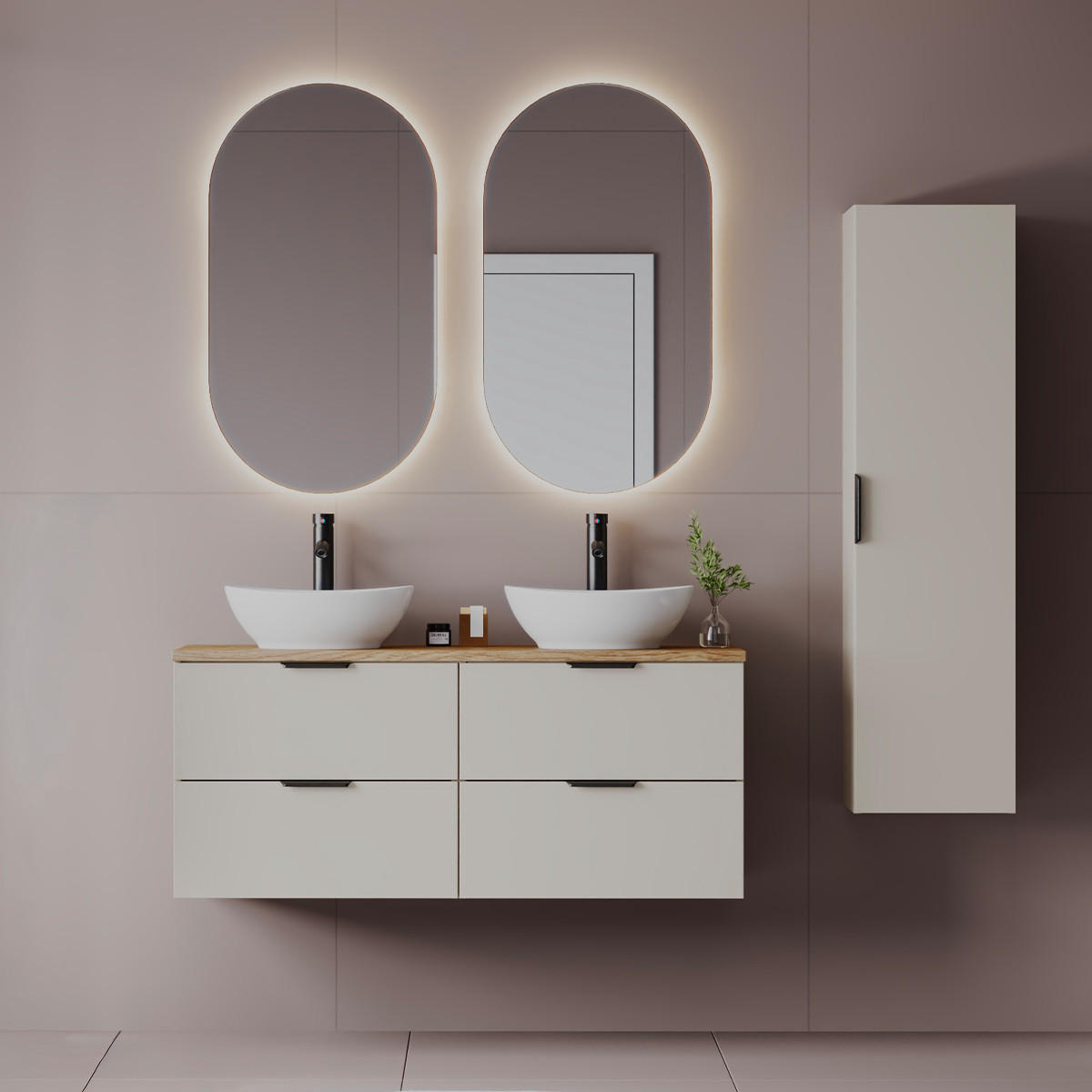 BADMÖBEL 120.6cm Astrid 2er-Set Kaschmir und Holz - Beige, Holzwerkstoff (120.6/52.2/46.5cm) - Petits-meubles