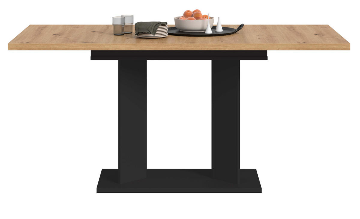 ESSTISCH Eiche Artisan, schwarz 120 - 160 x 80 cm, Küchentisch ausziehbar - Schwarz/Eiche Artisan, Holzwerkstoff (80/120/76cm) - Inn.Furn