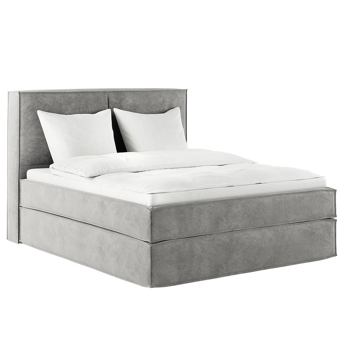 BOXSPRINGBETT mit Kopfteil - Premium - Hellgrau, Textil (180/200cm) - home24