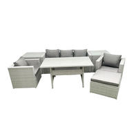 GARTENMÖBEL SET mit Sofa,2 Beistelltischen Polyrattan Hellgrau 6-Sitzer - Hellgrau/Grau, Glas/Kunststoff - Fimous