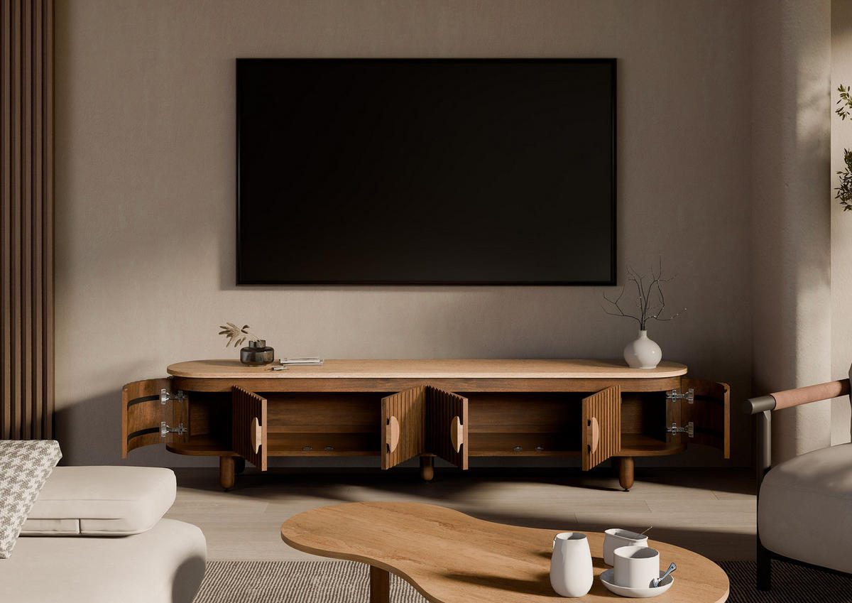 TV-BOARD Mango 220x40x50 braun geölt KYOTO #114 - Braun, Holz (220/50/40cm) - Massivmoebel24