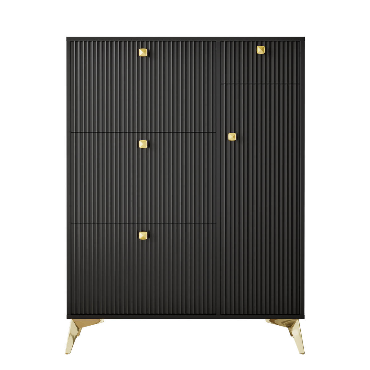 HIGHBOARD mit Rillenfront & goldenen Akzenten - Schwarz, Holzwerkstoff (90/121/25cm) - Urban Meuble