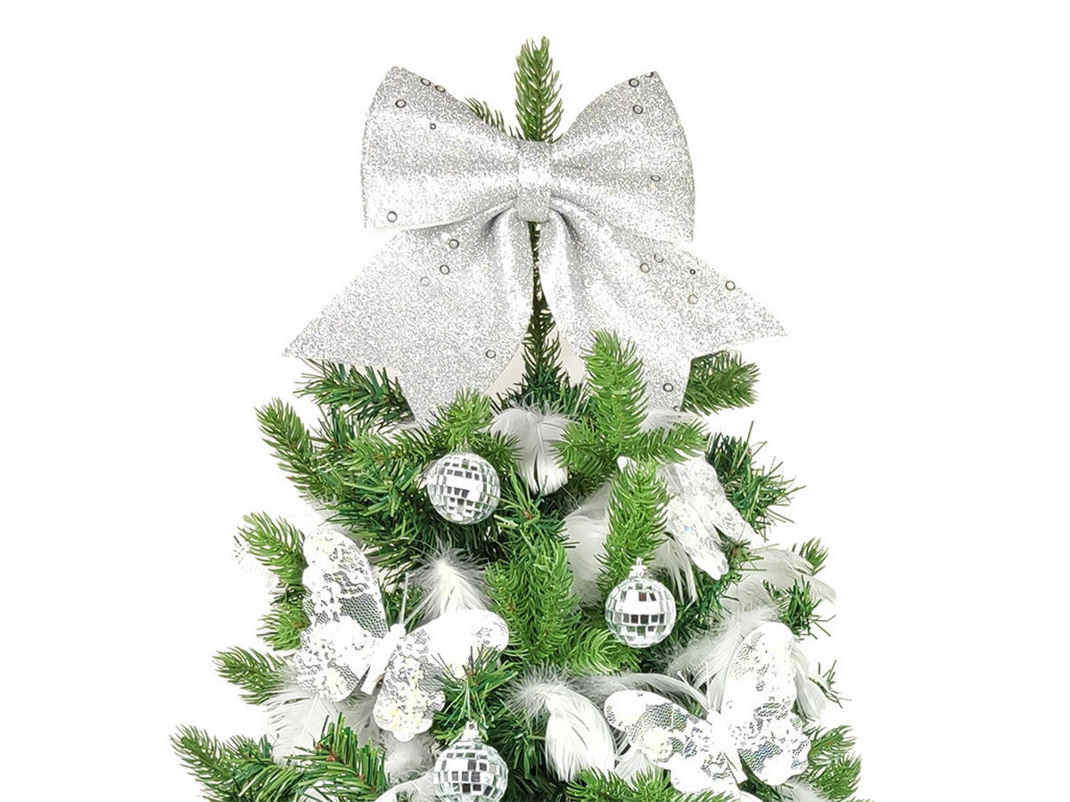 WEIHNACHTSBAUM künstlicher 60 cm mit LED-Beleuchtung, SILBERGLÜCK, mit 21 Weihnachtsbaumschmuck, Pflanztopf mit Jutesack - Silberfarben/Weiß, Kunststoff/Stein (40/60cm) - LAALU