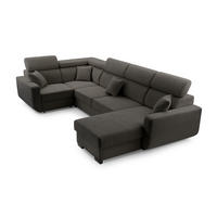 WOHNLANDSCHAFT CASTELLO Grau Plüsch-Stoff mit Schlaffunktion - Grau, Holz (337/97/184cm) - MASSENO