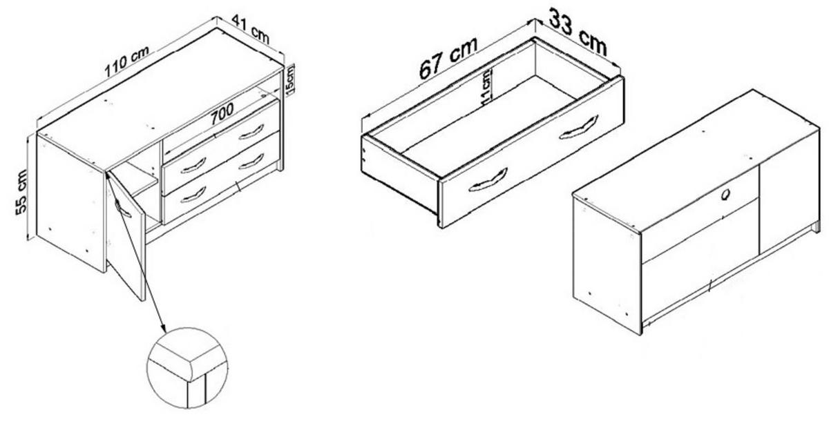 FERNSEHKOMMODE 1D2S Weiß 110/41/55 cm - Weiß, Holzwerkstoff (110/55/41cm) - Matkam Möbel