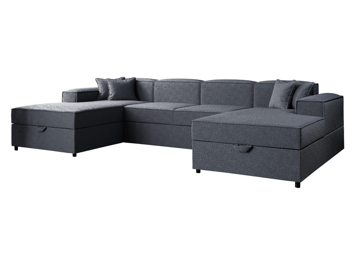 WOHNLANDSCHAFT Santos U Boucle - Dunkelgrau/Schwarz, Holzwerkstoff/Kunststoff (320/79/166cm) - MIRJAN24