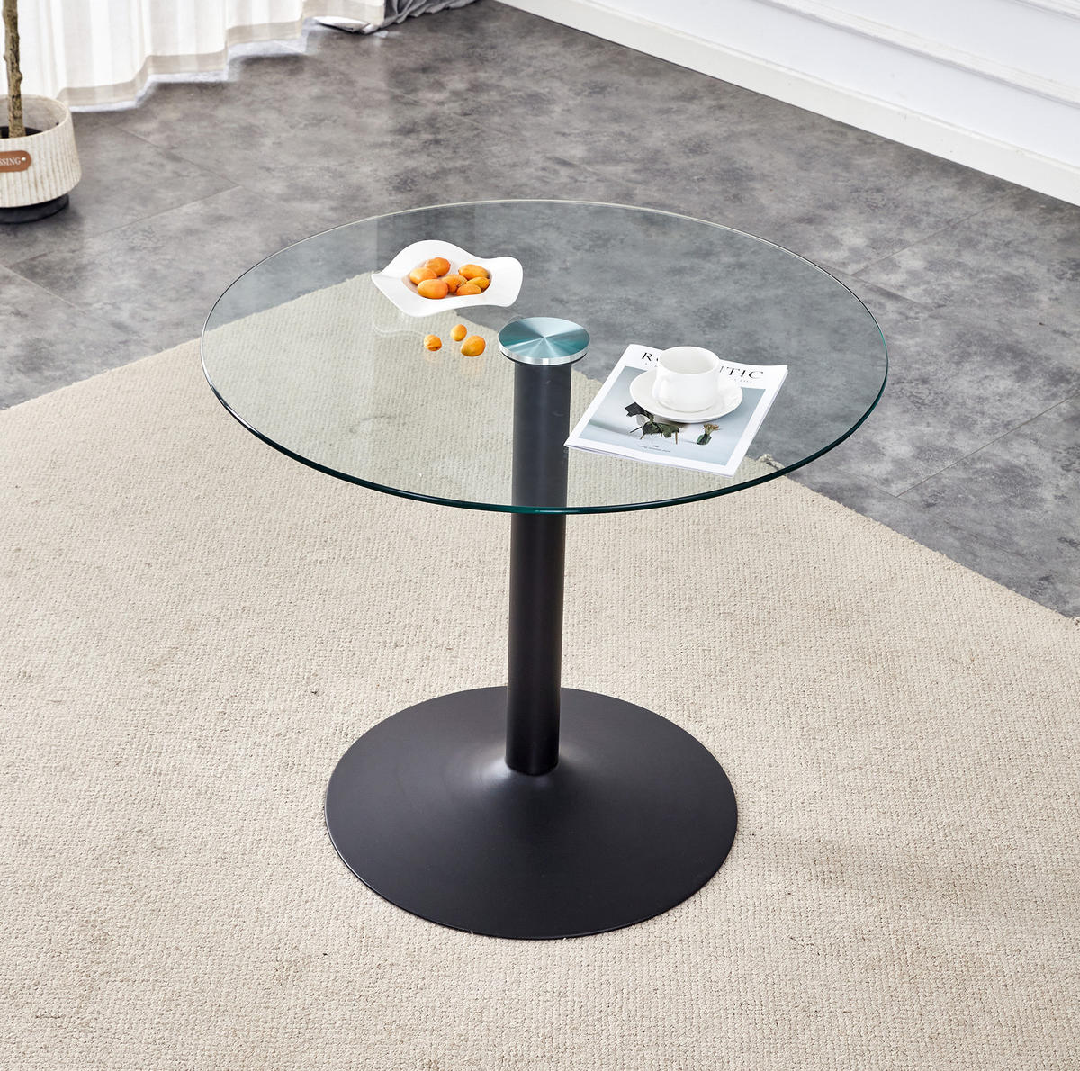BARTISCH 85/76 cm in Transparent/Schwarz aus Glas und Metall - Schwarz, Holzwerkstoff (85/85/76cm) - Flora Grace