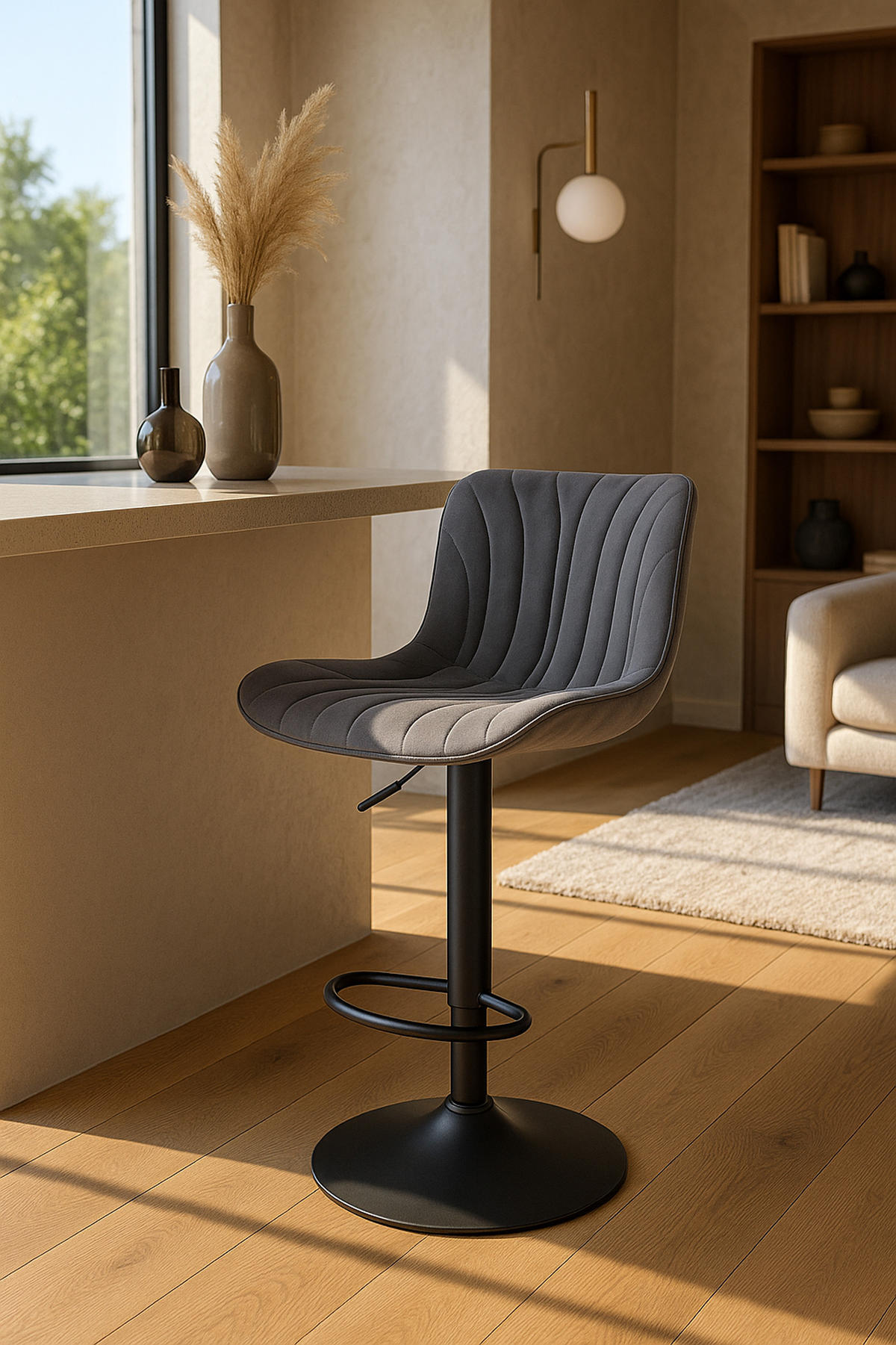 BARHOCKER Linea Samt schwarz - Schwarz, Textil/Metall (48/107/54cm) - TPFLiving