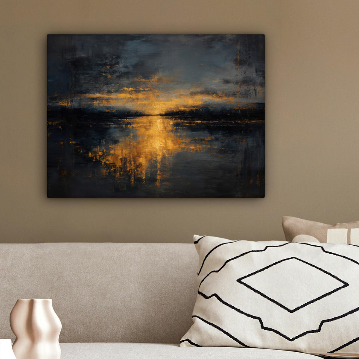 LEINWANDBILD Goldene Reflexion auf dem Wasser Wandbild 40x30 cm - Anthrazit, Textil (40/30cm) - MuchoWow