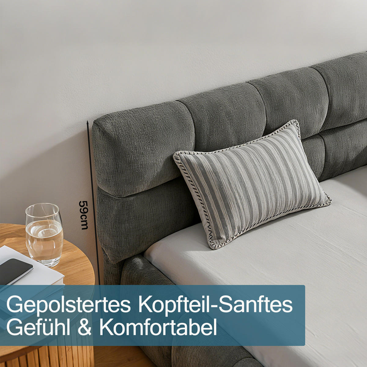 POLSTERBETT 160x200 cm Chenille grau - Dunkelgrau, Kunststoff (160/200cm) - LEBENLANG