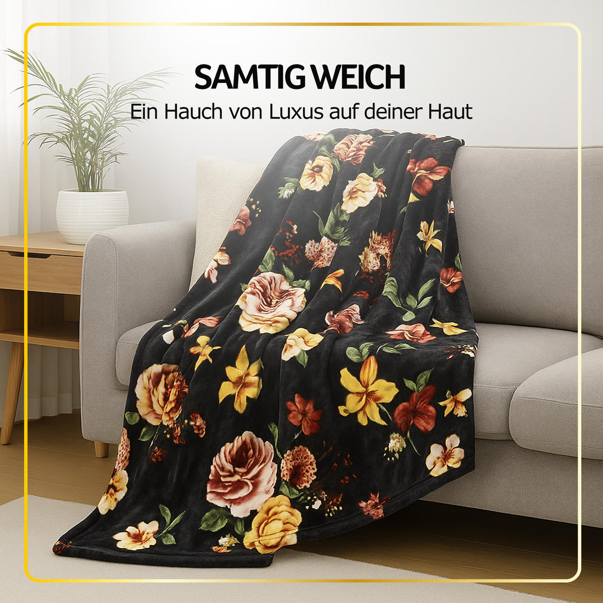 KUSCHELDECKE XXL 240x200 cm Rosen-Motiv Dunkelgrau - Grau, Textil (200/240cm) - Bestlivings