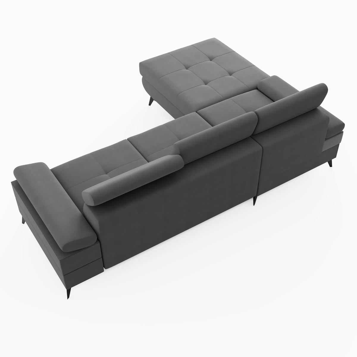 ECKSOFA VENTO Links Ecru Velours Easy Clean L-Form Couch mit Schlaffunktion & Bettkasten - Ecru/Schwarz, Holz (190/261cm) - Barchello