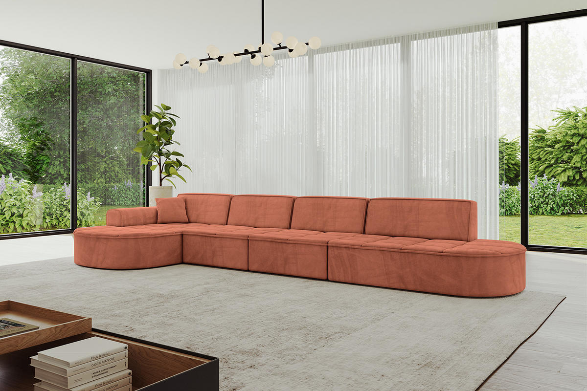 ECKSOFA Ottomane Links TARO-L3 - 413x171x79,5 cm Apricot - Koralle, Holzwerkstoff/Textil (413/171cm) - ALTDECOR