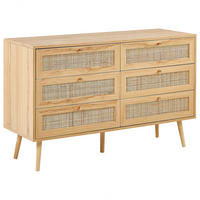 KOMMODE 6 Schubladen Rattan Helles Holz Perote - Hellbraun/Goldfarben, Naturmaterialien (120/75/42cm) - Beliani
