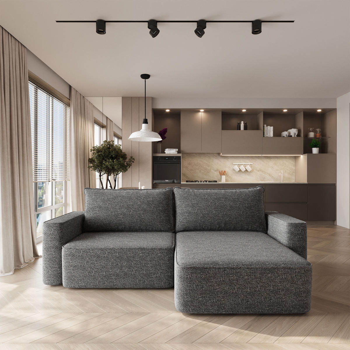 ECKSOFA BELISE BL Grau Chenille mit Schlaffunktion - Grau, Holz/Textil (252/162cm) - MASSENO