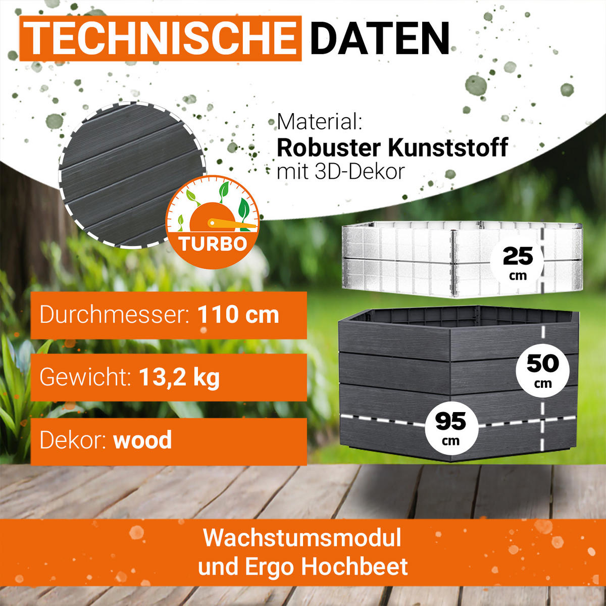 HOCHBEET Turbo L 75, inkl. Wassersparsystem - Braun, Kunststoff (110/75/110cm) - GARANTIA