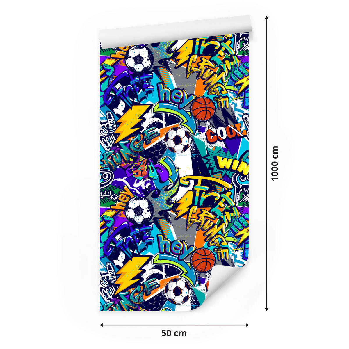 VLIESTAPETE Fußball-Graffiti – Blau, Gelb, Bunt – 50x1000 cm - Blau/Gelb, Papier (50/1000cm) - Muralo