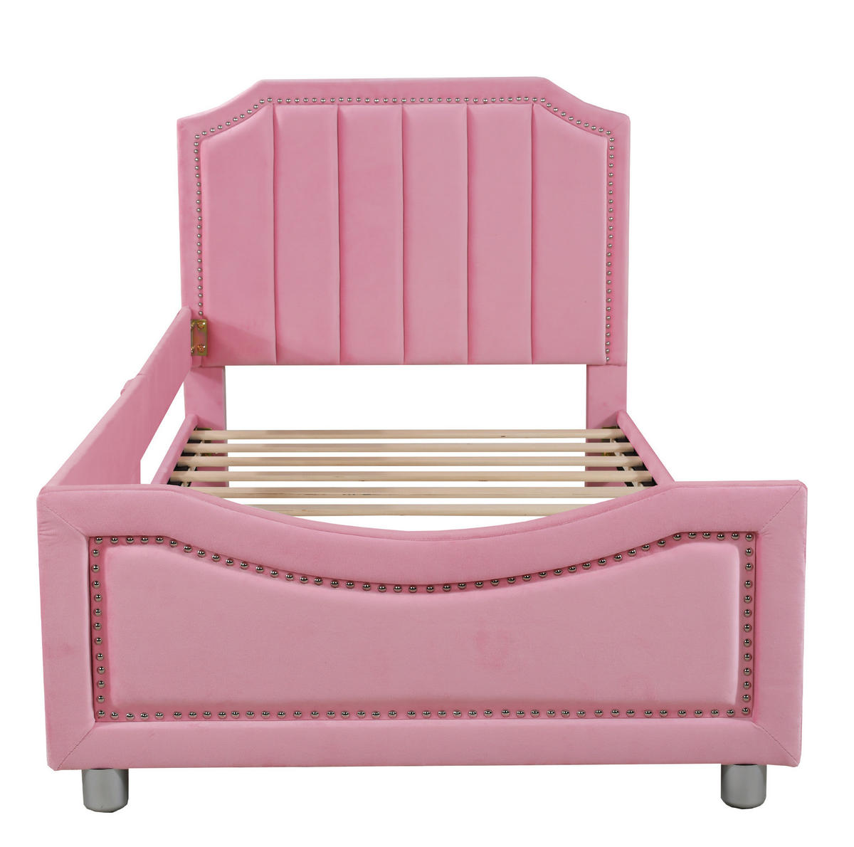 KINDERBETT 90/200 cm aus Holz mit Flanellbezug und Rückenlehne Rosa - Pink, Holz (90/200cm) - Modenvie