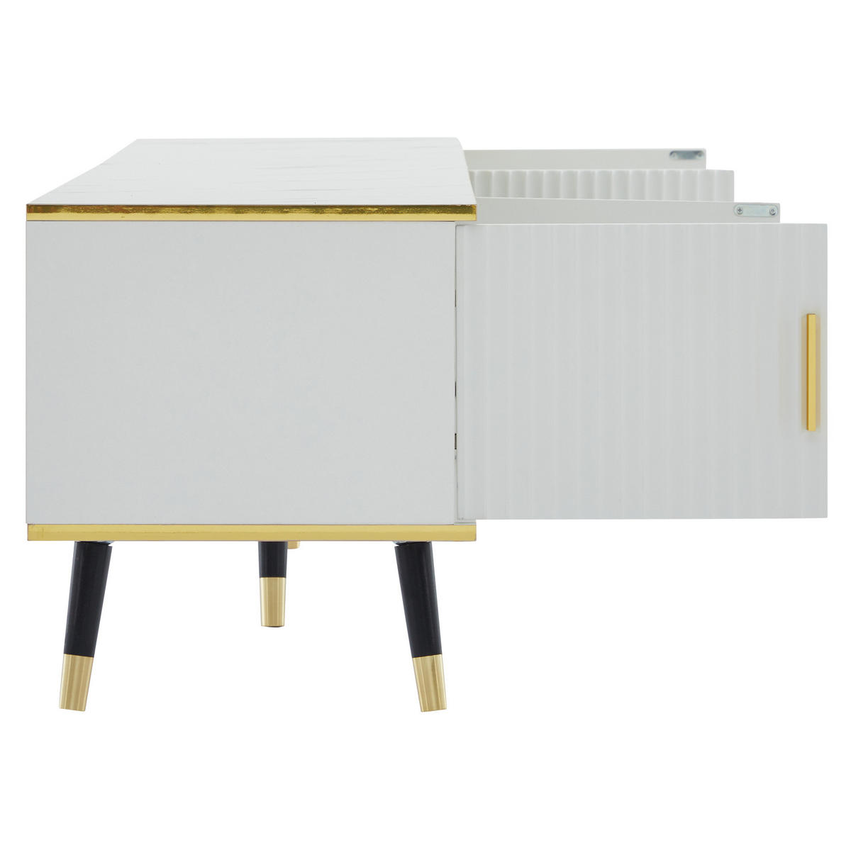 LOWBOARD 200/40/46 cm in Weiß mit Marmoroptik und Kabelmanagement - Weiß, Holzwerkstoff (200/46/40cm) - Flora Grace