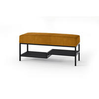 SITZBANK Mello 100 Honig, Schwarze Beine, Cordstoff Bank mit Ablage - Schwarz/Honig, Holzwerkstoff/Textil (100/45/35cm) - Bettso