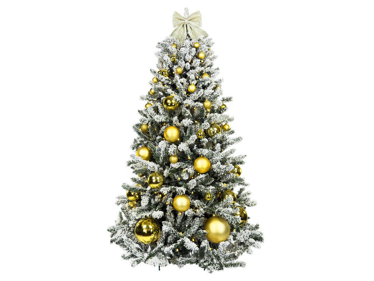 LAALU WEIHNACHTSBAUM geschmückt künstlich mit 73 Ornamenten GOLDEN CHRISTMAS 210 cm Baum mit Ständer und Weihnachtsornamenten - Champagner/Goldfarben, Kunststoff (210cm) - LAALU