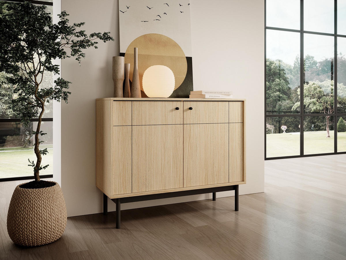 SIDEBOARD Japandies Eichenholzoptik 104 cm - Eichefarben/Schwarz, Holz/Holzwerkstoff (103.5/83.5/39cm) - Selsey