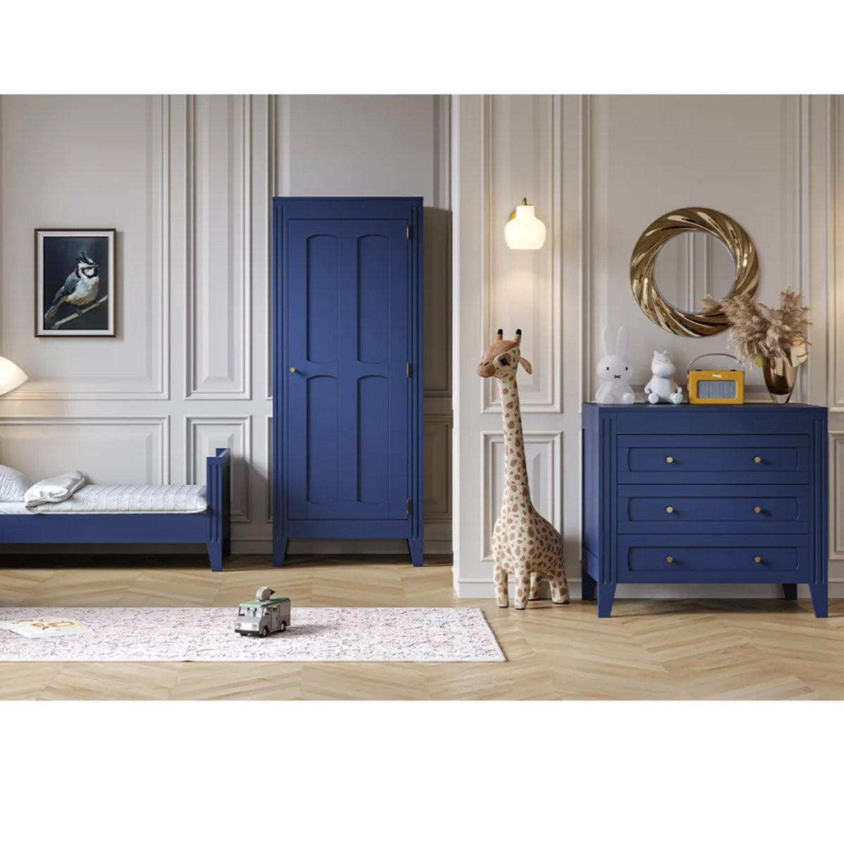 SCHRANK mit Regal, Kleiderstange und 1 Tür, L80.5 x H196.8 cm - Milenne - Blau, Holzwerkstoff (55.25/196.8/80.5cm) - Calicosy