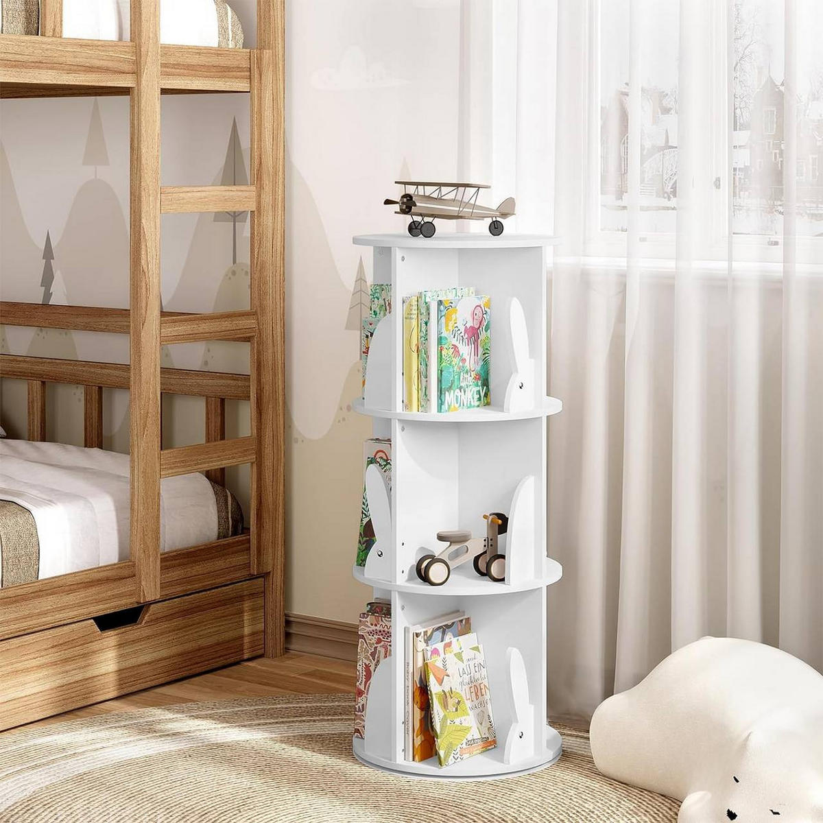 KINDERREGAL drehbar, mit 3 Ebenen, freistehend, Weiß - Weiß, Holzwerkstoff/Metall (40/97/40cm) - Woltu