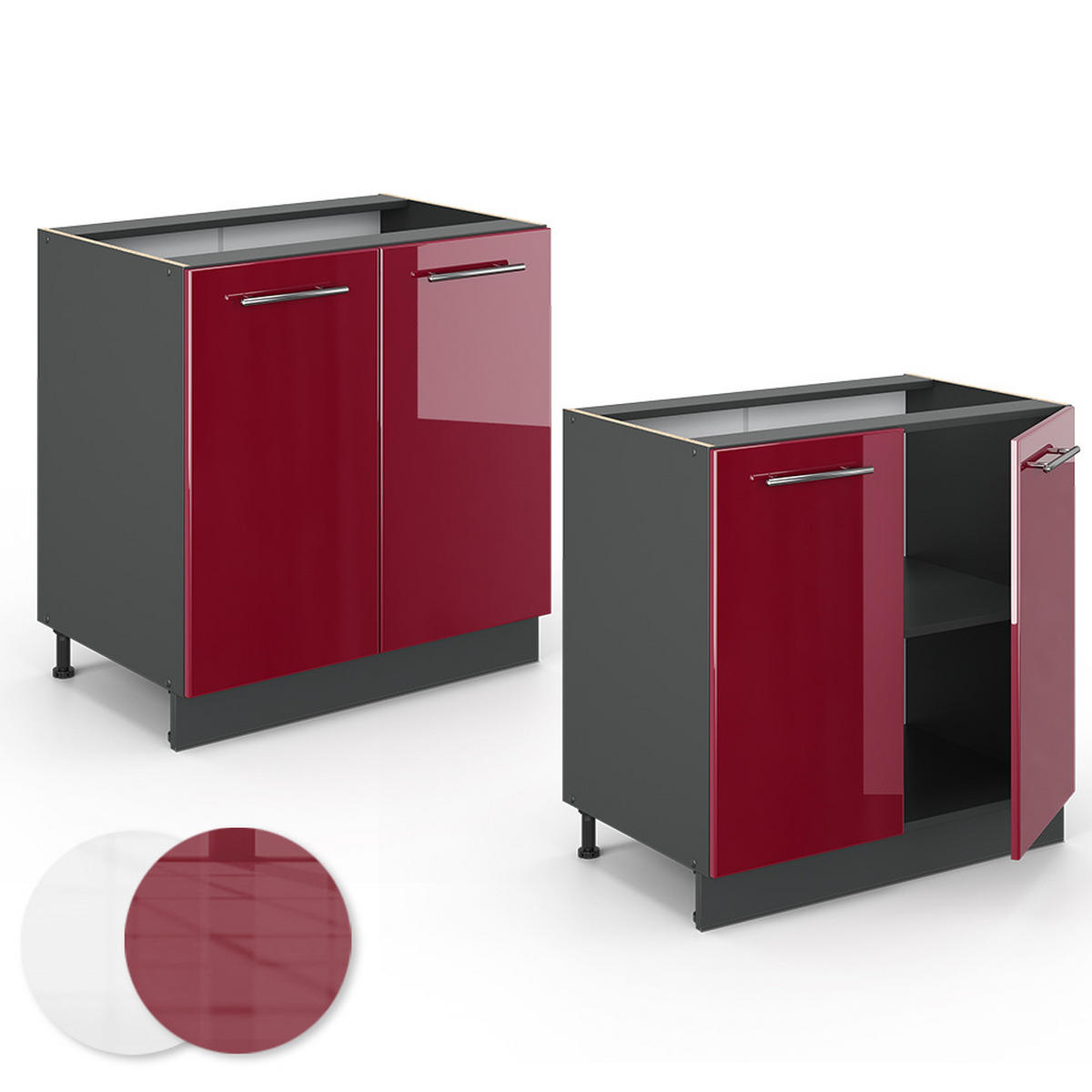 SPÜLENUNTERSCHRANK Fame-Line Bordeaux Hochglanz 80 cm ohne AP - Bordeaux/Anthrazit, Holzwerkstoff (80/82/51.6cm) - Vicco