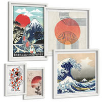 BILDER SET 5er Set - 50x50 cm & 20x30 cm & 40x60 cm Weißer Rahmen - Illustrationen von Fischbergen, die sich in Japan ausbreiten - Weiß, Kunststoff (40/60cm) - TULUP