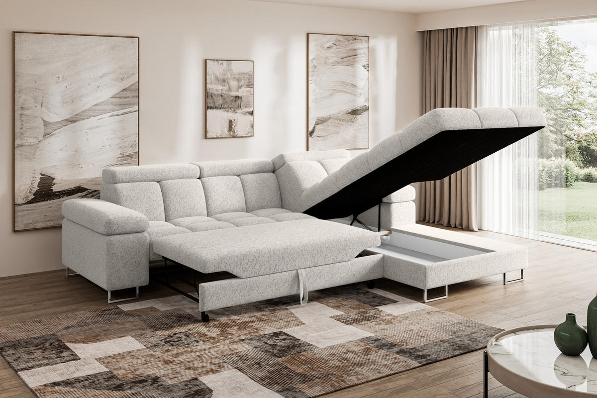 ECKSOFA mit Schlaffunktion Ottomane Rechts COMA L 271x203x79 Hellgrau Tissu - Hellgrau, Holzwerkstoff/Textil (203/271cm) - ALTDECOR