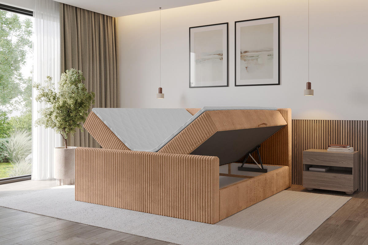 BOXBETT mit Matratze H4 und Lattenrost - TOLO-Z - 160x200 Cord - Rotbraun - Rotbraun, Holzwerkstoff (160/200cm) - ALTDECOR