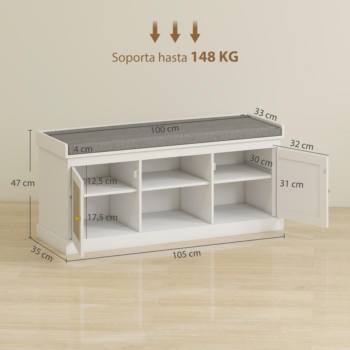 SCHUHBANK Weiß 1 Stück - Weiß, Kunststoff (35/47/105cm) - GiPP