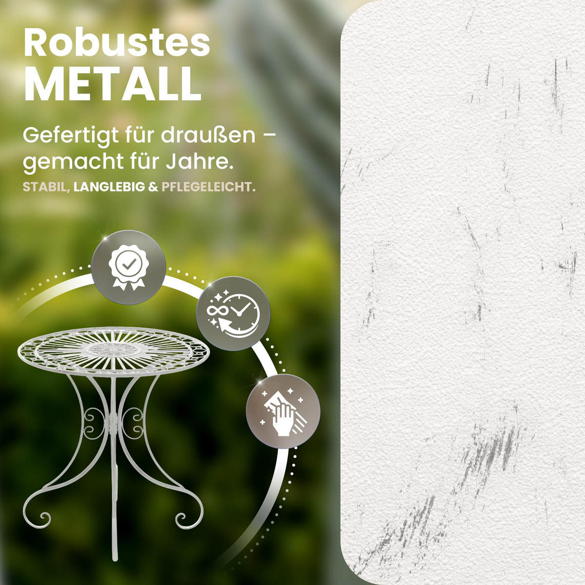 GARTENTISCH rund Ø70 cm Metall antik weiß - Weiß, Metall (70/70/73cm) - CLP