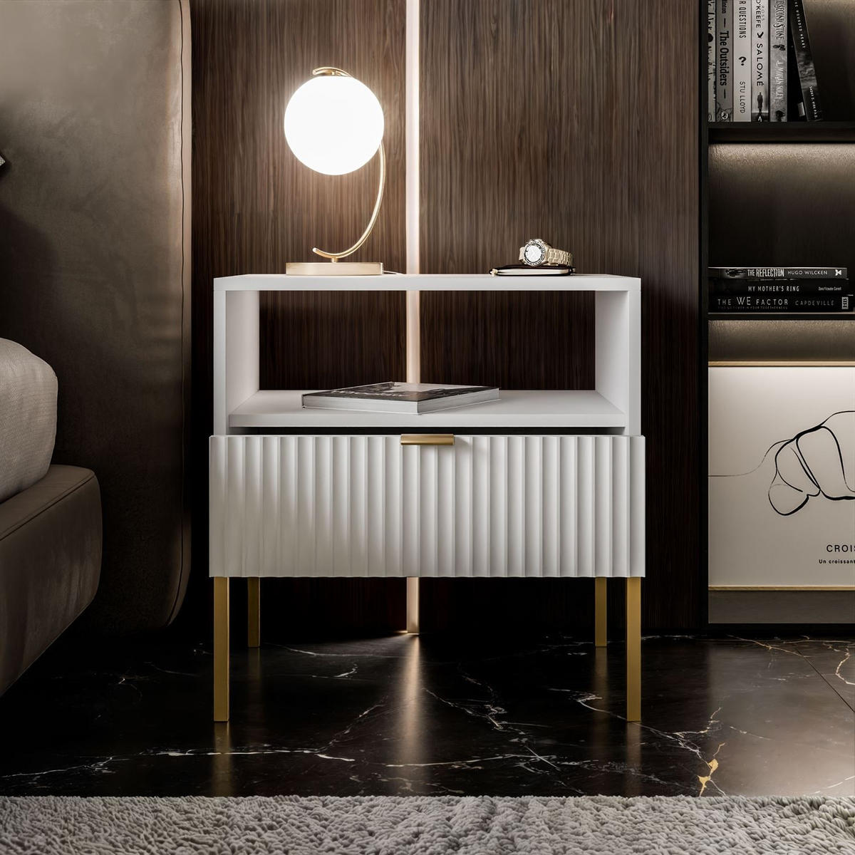 NACHTTISCH CORTADO GOLD S54 WEISS - Weiß, Holzwerkstoff (54/56/39cm) - Lookway