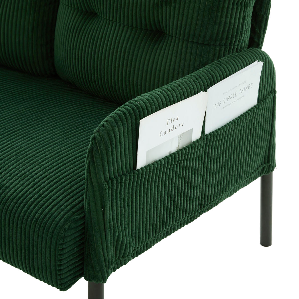 SOFA Dreisitzer mit Seitentasche 171 x 72 x 80 cm Cord Emerald - Smaragdgrün, Textil (171/80/72cm) - IVMEU