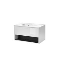 WASCHTISCH M20 Weiß Hochglanz & Anthrazit 80/44/47 cm schmal mit Waschbecken - Weiß Hochglanz/Anthrazit, Holzwerkstoff (80/44/47cm) - Livojo