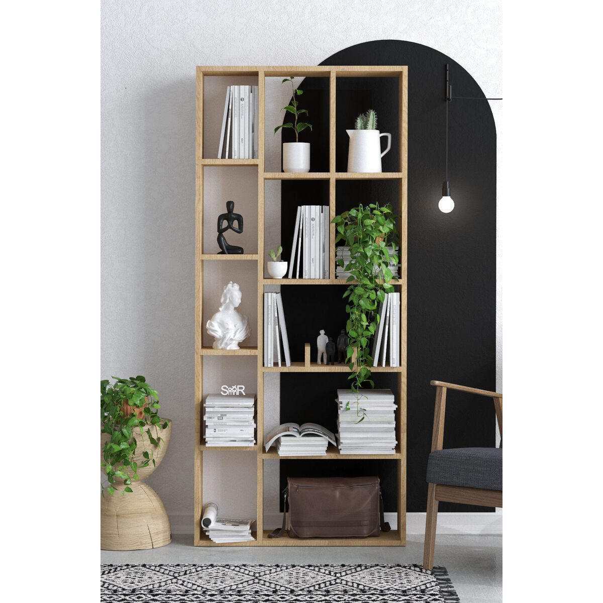 BÜCHERREGAL mit 12 Fächern Dekor Saphir-Eiche 18/170/75 cm - Eichefarben, Holzwerkstoff (75/170/18cm) - Calicosy