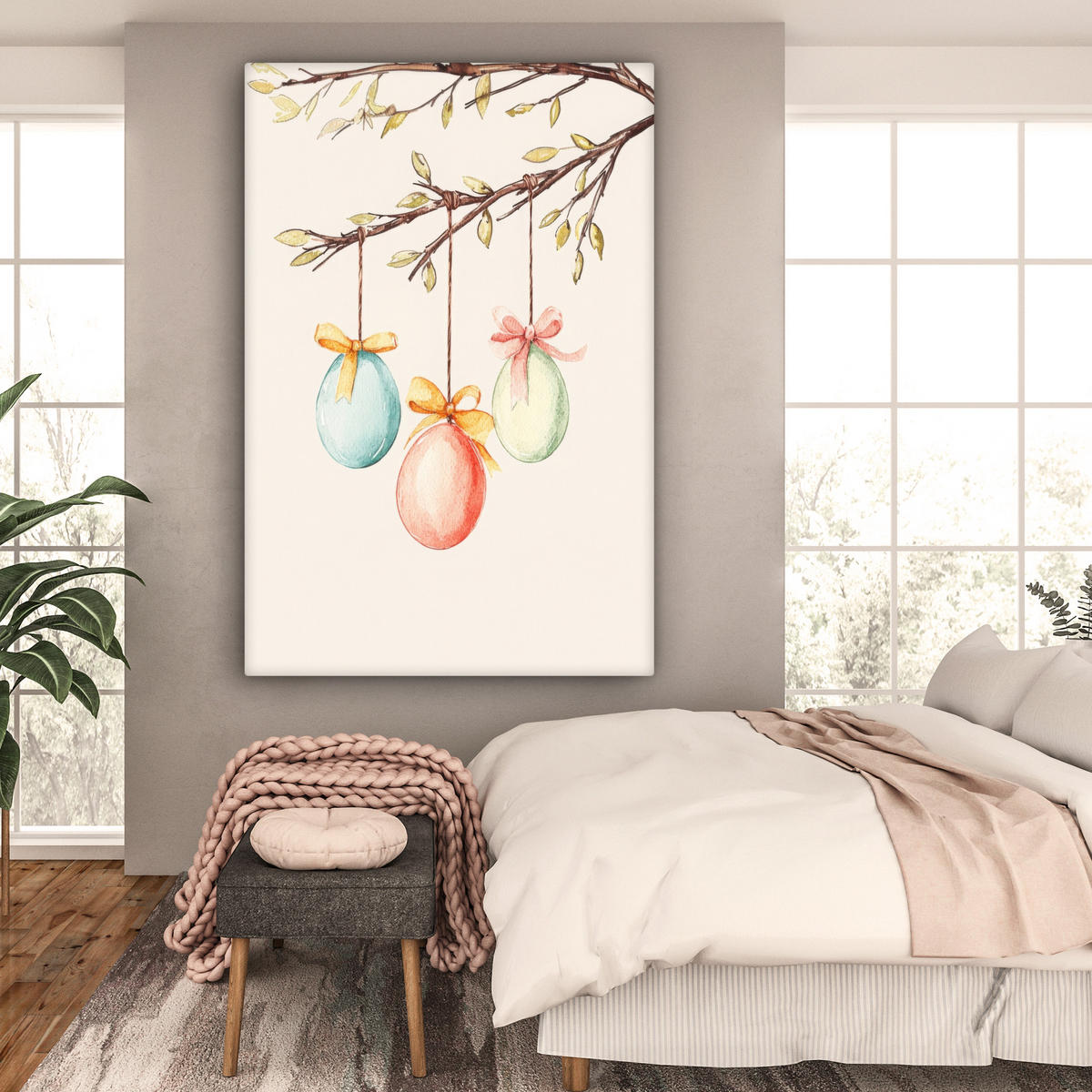 SLIKA NA PLATNU Velikonočna jajca 90x140 cm - krem, tekstil (90/140cm) - MuchoWow