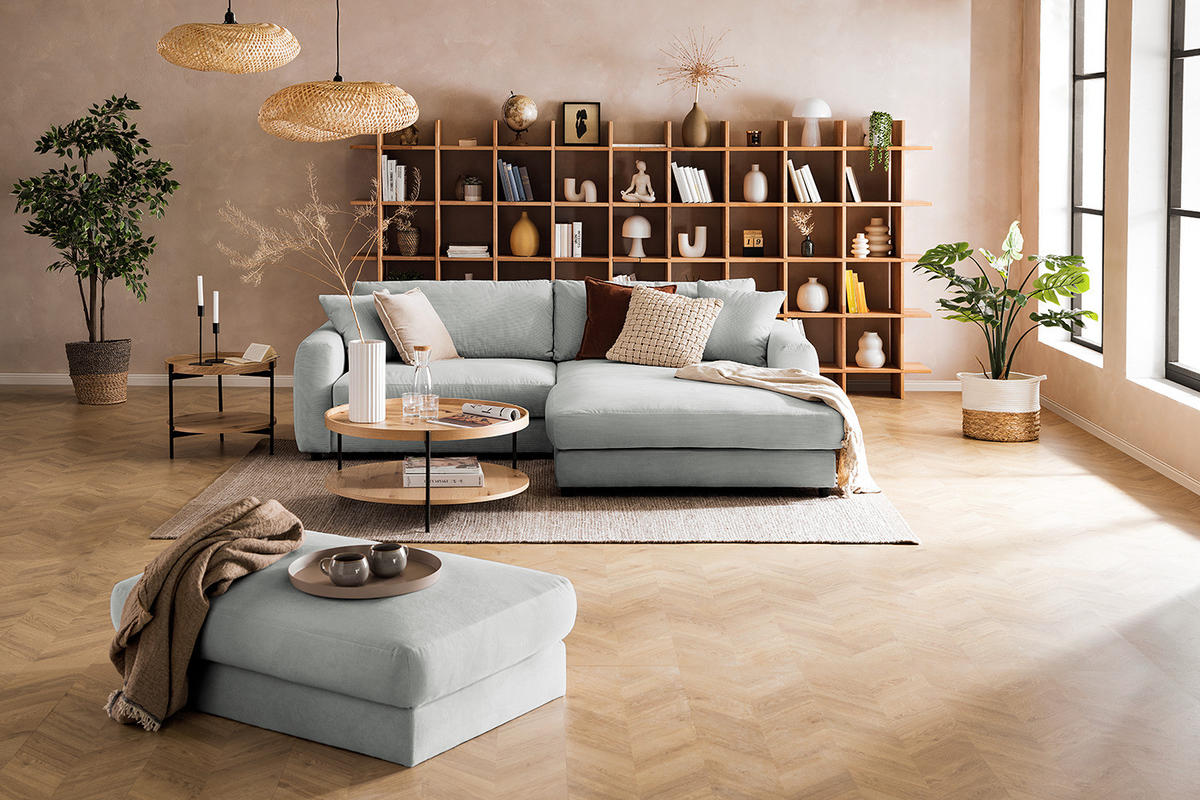 ECKSOFA mit Longchair - Schwarz/Grau, Kunststoff/Textil (238/183cm) - home24