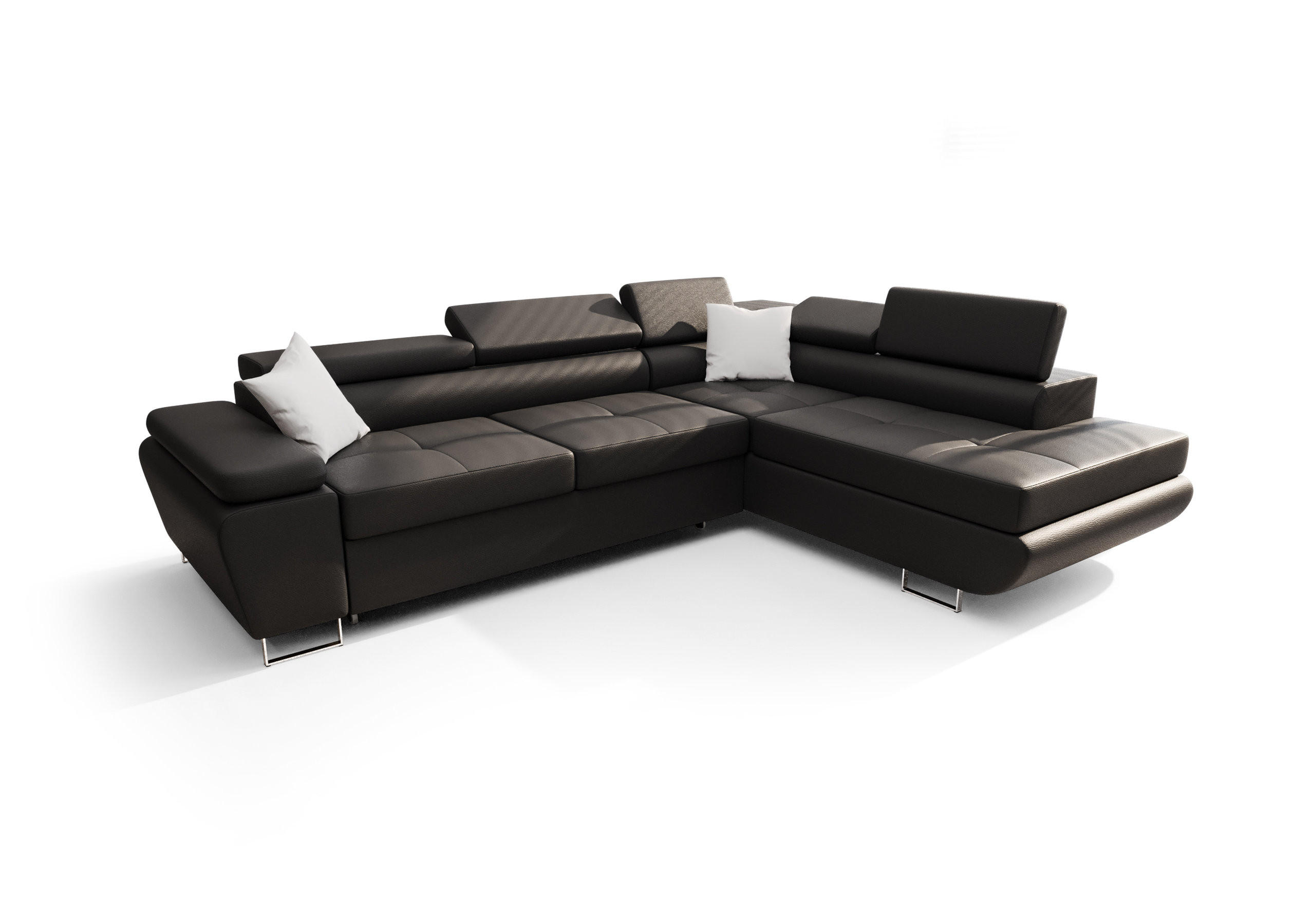 ECKSOFA KONGO RBN04, Eckcouch in L-Form mit Schlaffunktion, Farbe: Schwarz, Kunstleder, Ottomane Rechts - Schwarz, Textil (272/200cm) - O-Sofa