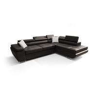 ECKSOFA KONGO RBN04, Eckcouch in L-Form mit Schlaffunktion, Farbe: Schwarz, Kunstleder, Ottomane Rechts - Schwarz, Textil (272/200cm) - O-Sofa