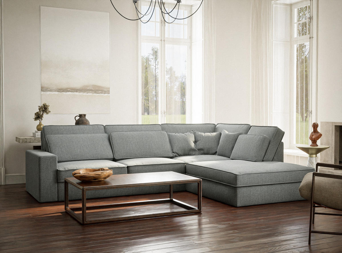 ECKSOFA Kirou Blau grau Webstoff - Rechts Seite - Blaugrau/Schwarz, Holz/Holzwerkstoff (225/311cm) - Maison de Reve