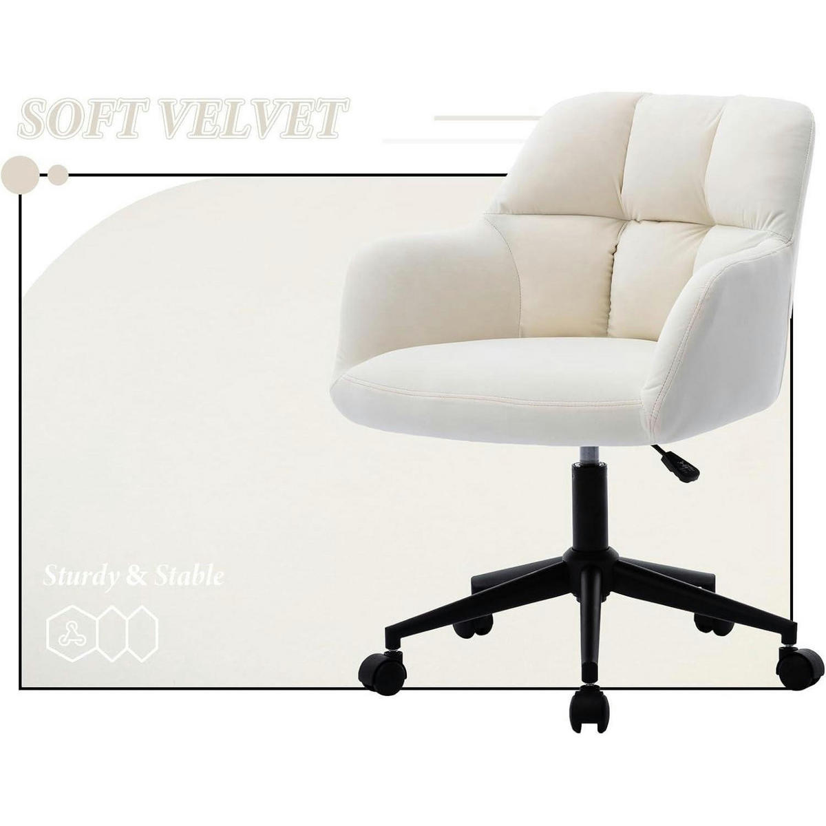 SCHREIBTISCHSTUHL Samt Beige mit Rollen - Creme, Textil (59/89/59cm)