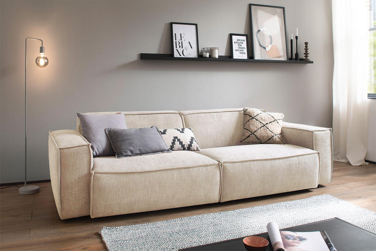 SOFA SAMU Beige Webstoff - Beige/Schwarz, Textil (256/72/106cm) - KAWOLA