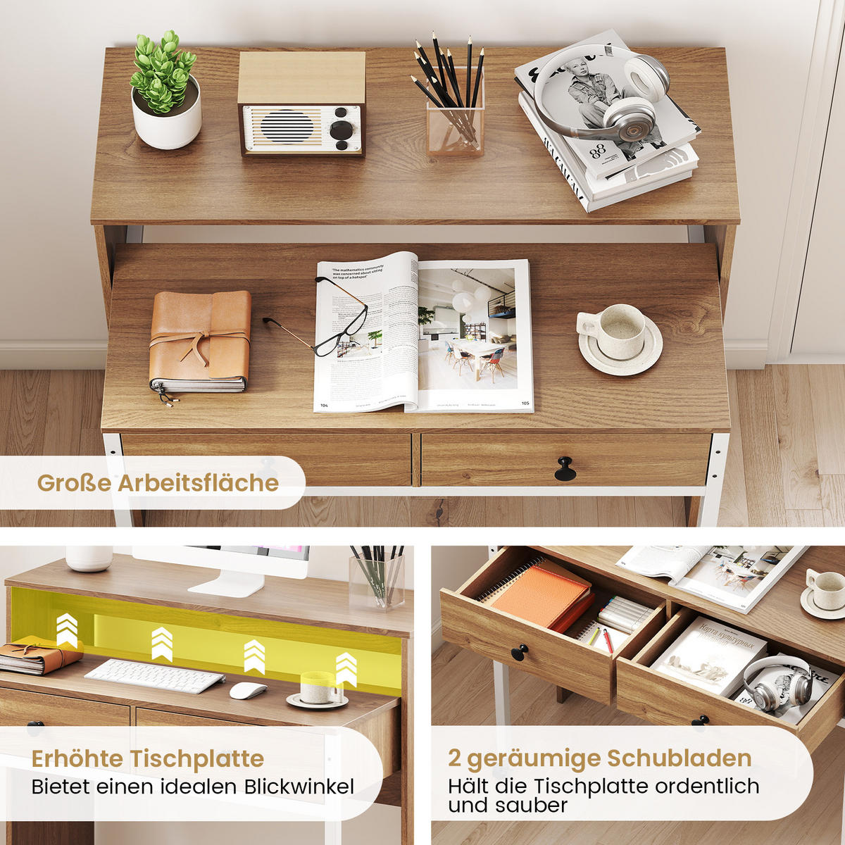 COMPUTERTISCH Natur - Naturfarben, Holzwerkstoff (63/100/88cm) - COSTWAY